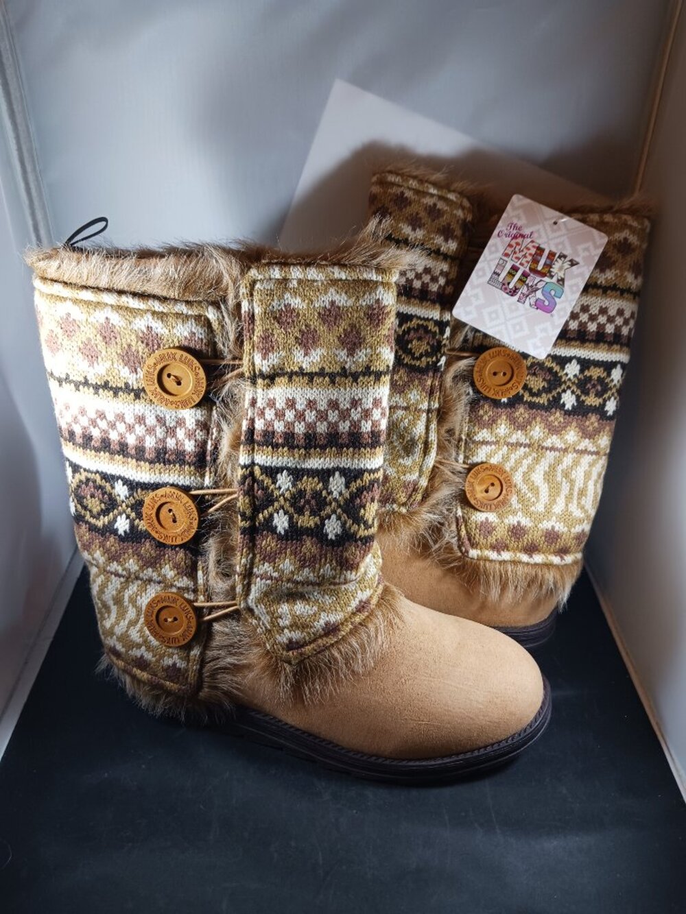 Muk Luks Outer Women's Knit Faux Fur Winter Boots size 9M